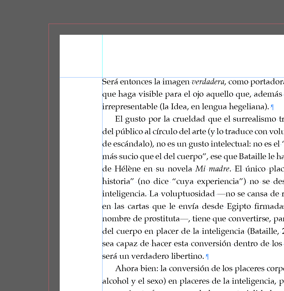 Página de un documento en español con texto académico sobre surrealismo, crueldad y placer intelectual.
