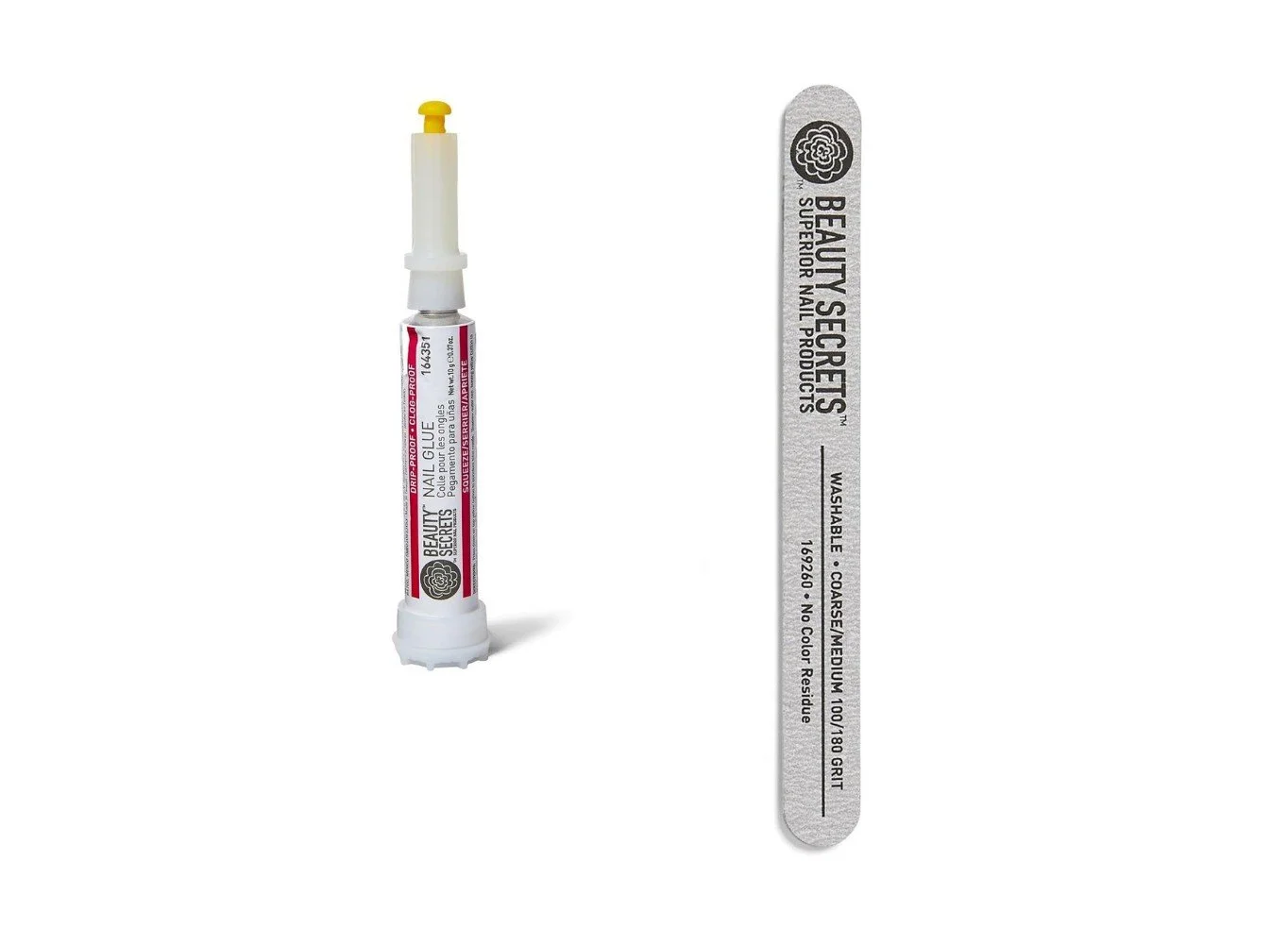 Beauty Secrets drip-proof nail glue and zebra cushion nail file