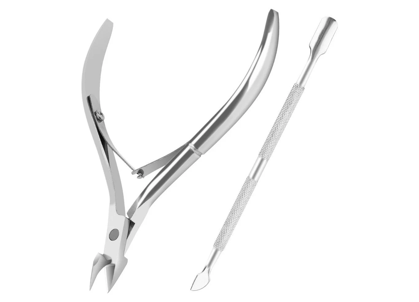 Stainless steel cuticle nipper and pusher set