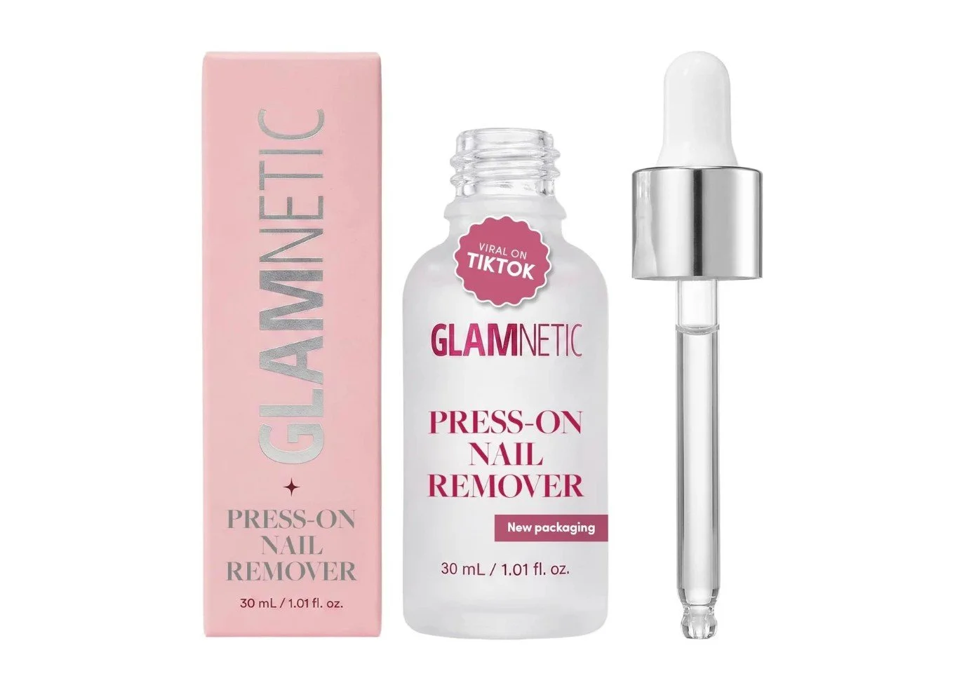 Glamnetic press-on nail remover serum with box and dropper