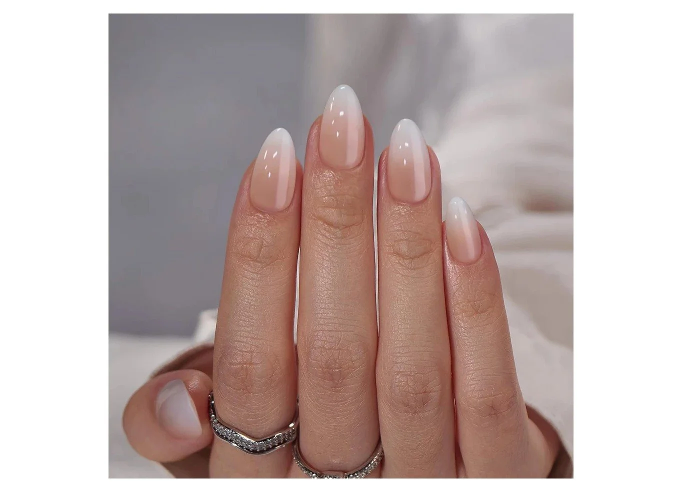 BTArtbox Vanilla Cream short almond press-on nails with a sheer milky ombre