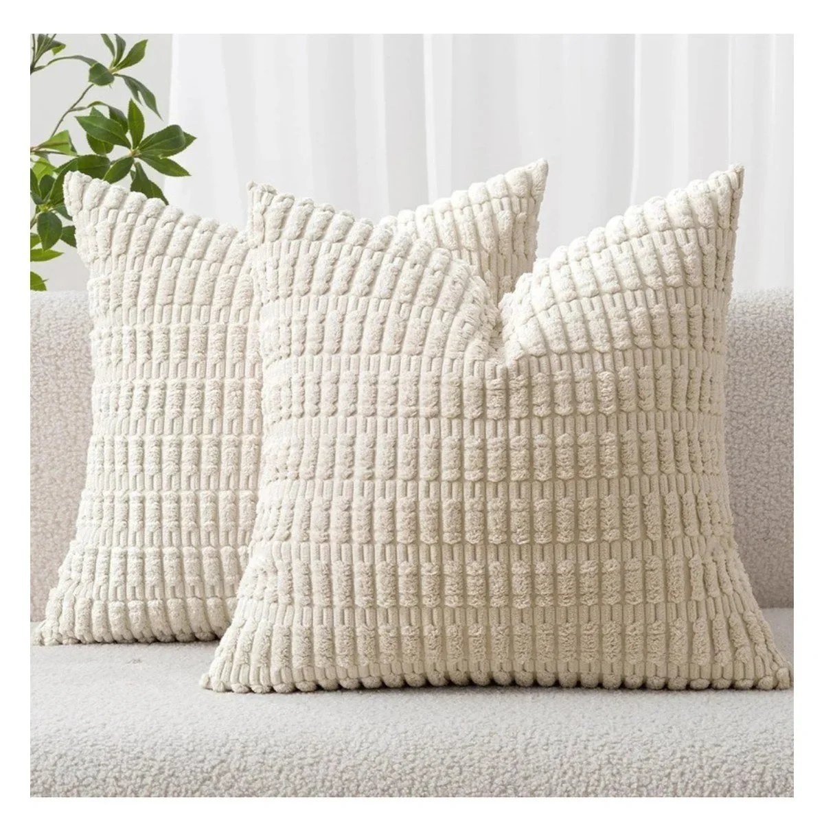 Two cream corduroy throw pillow covers