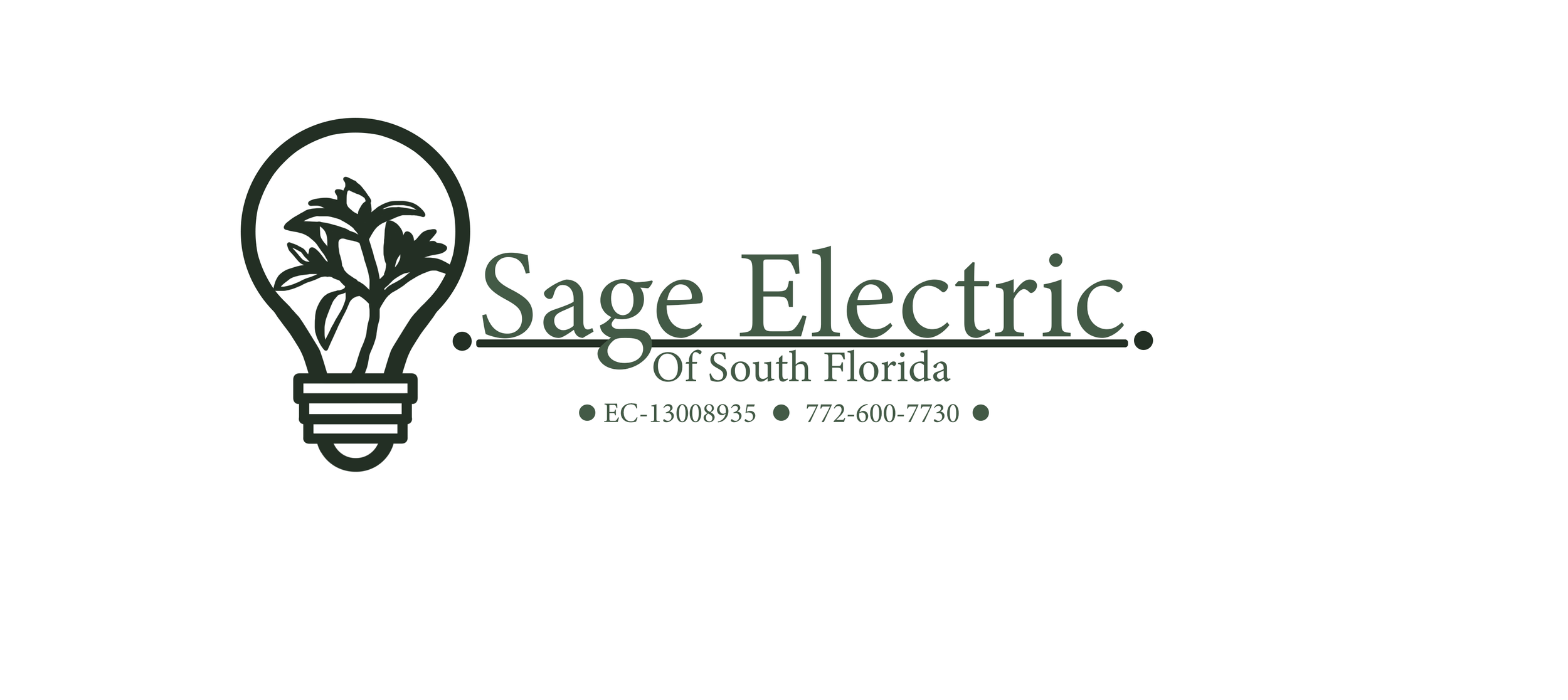 Sage Electric of South Florida logo featuring a plant-shaped light bulb, electrical contractor license EC-13008935, and phone number 772-600-7730