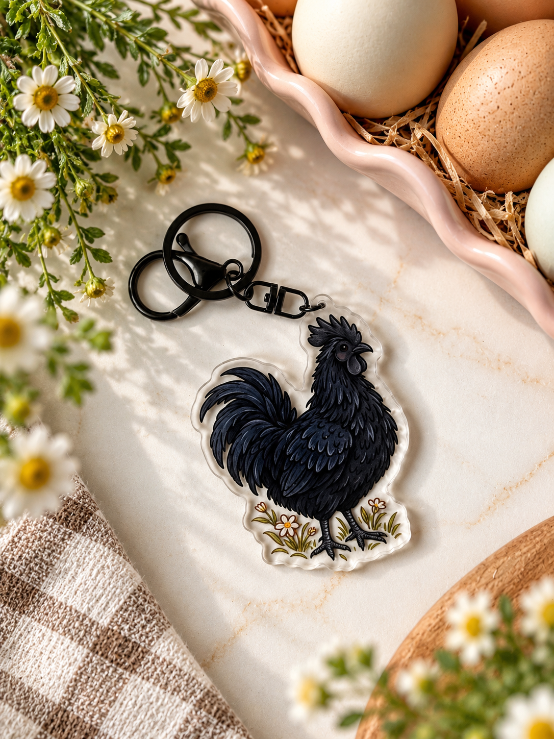 Ayam Cemani Rooster Keychain