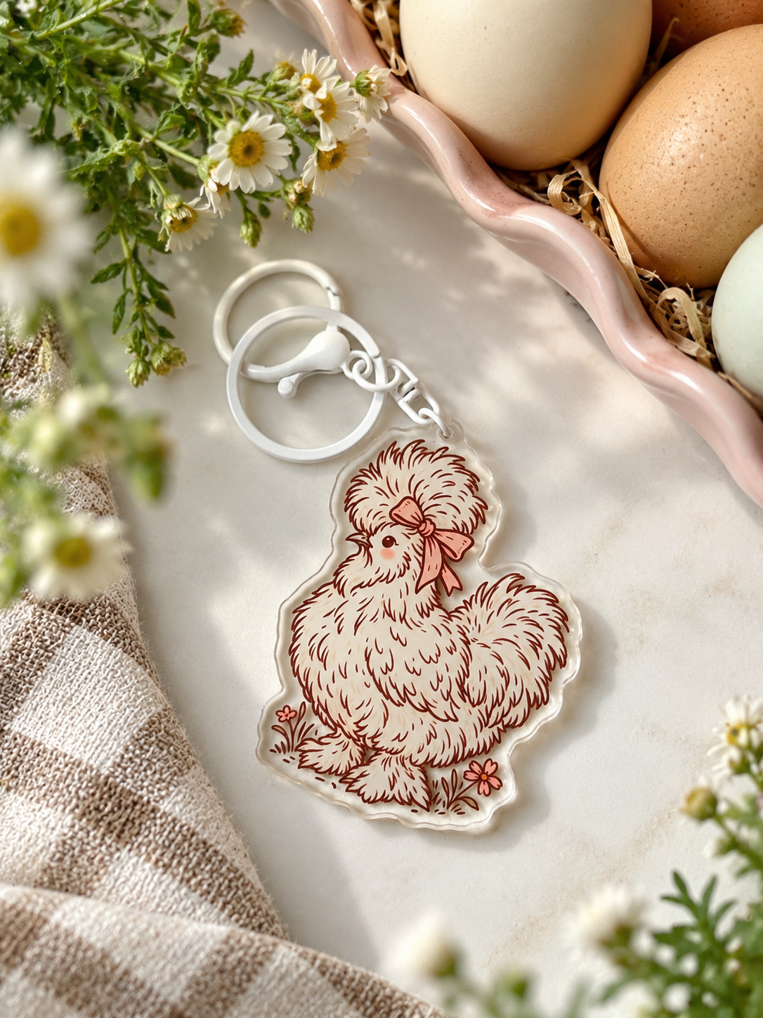 Silkie Hen Keychain