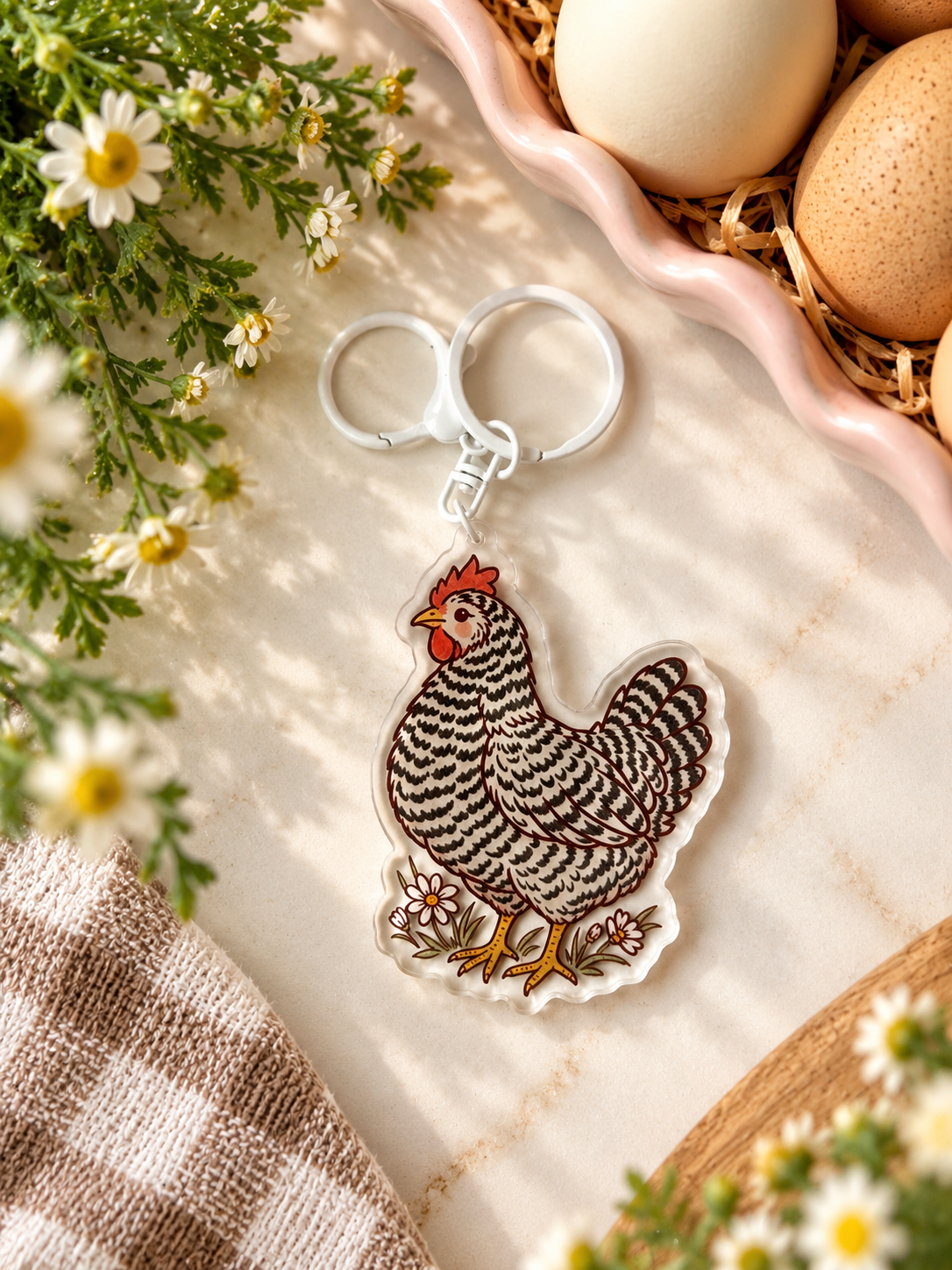 Barred Rock Hen Keychain