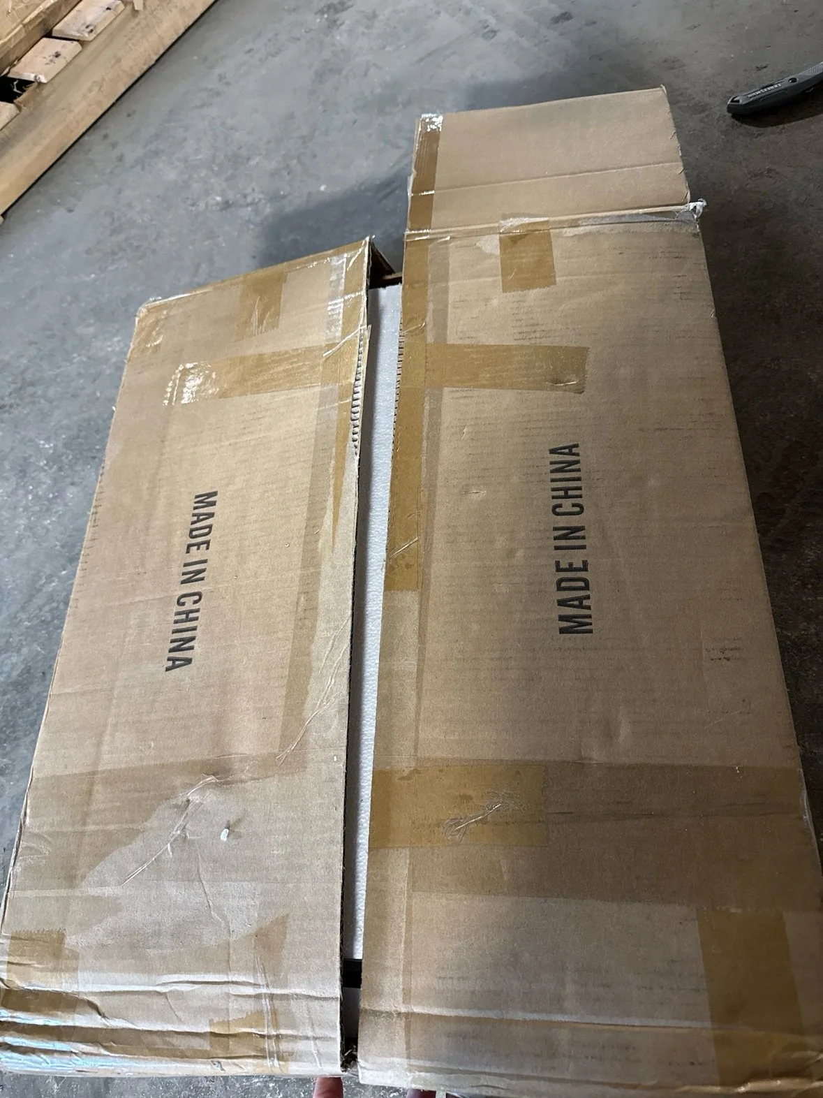 Oxirth 2PC Narrow Nightstand, 11.8" Fluted Bedside Tables with 2 Drawers & Open Shelf, Slim Mid-Century Modern End Table – White & Gold Accent in their boxes at our Sylvania Bargain Bin warehouse