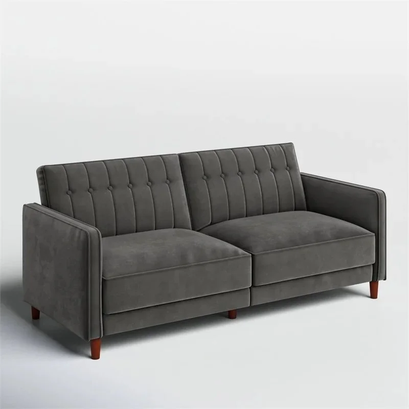 Pin-Tufted Transitional Futon in Gray Velvet