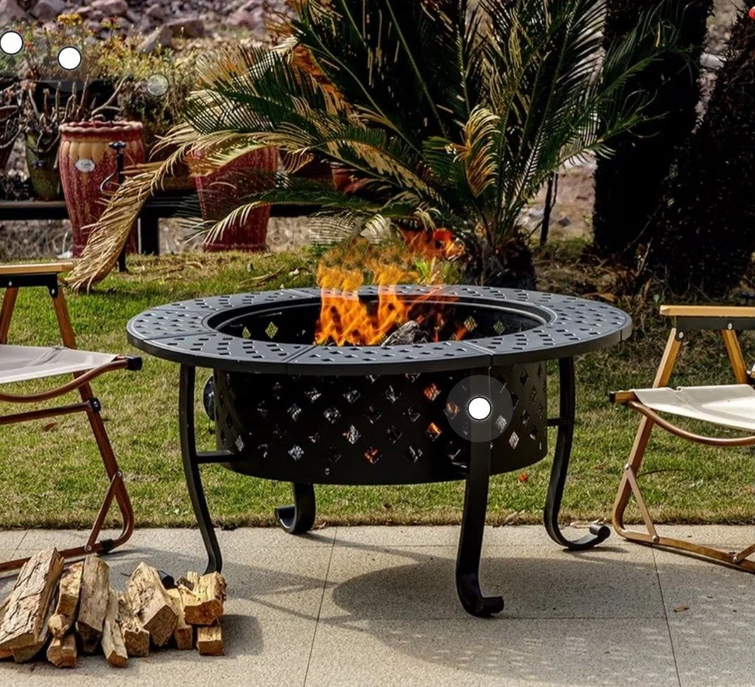Outvue 36in Metal Fire Pit with 2 Grill and Lid
