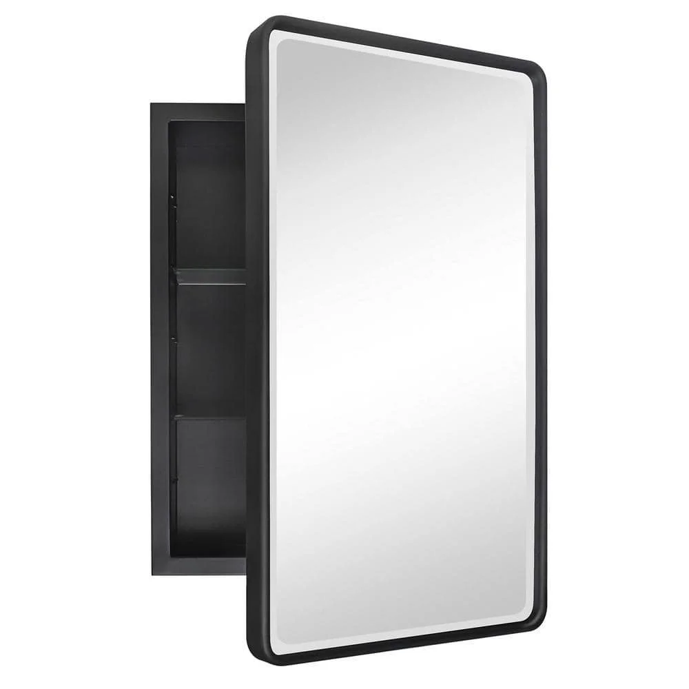TEHOME farmhouse recessed medicine cabinet with mirror and matte black frame