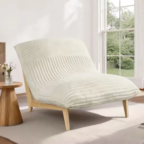 Spruce Spring Lennon Faux Fur Beige Fabric Armless Lounge Accent Chair – Upholstered Living Room Side Chair With Solid Wood Frame