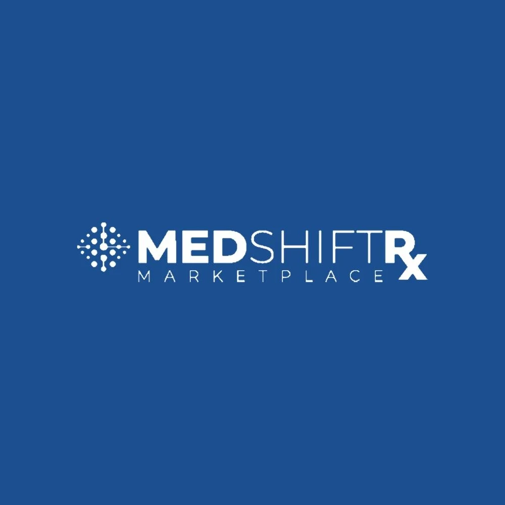 MedShiftRx Marketplace logo in white on a blue background