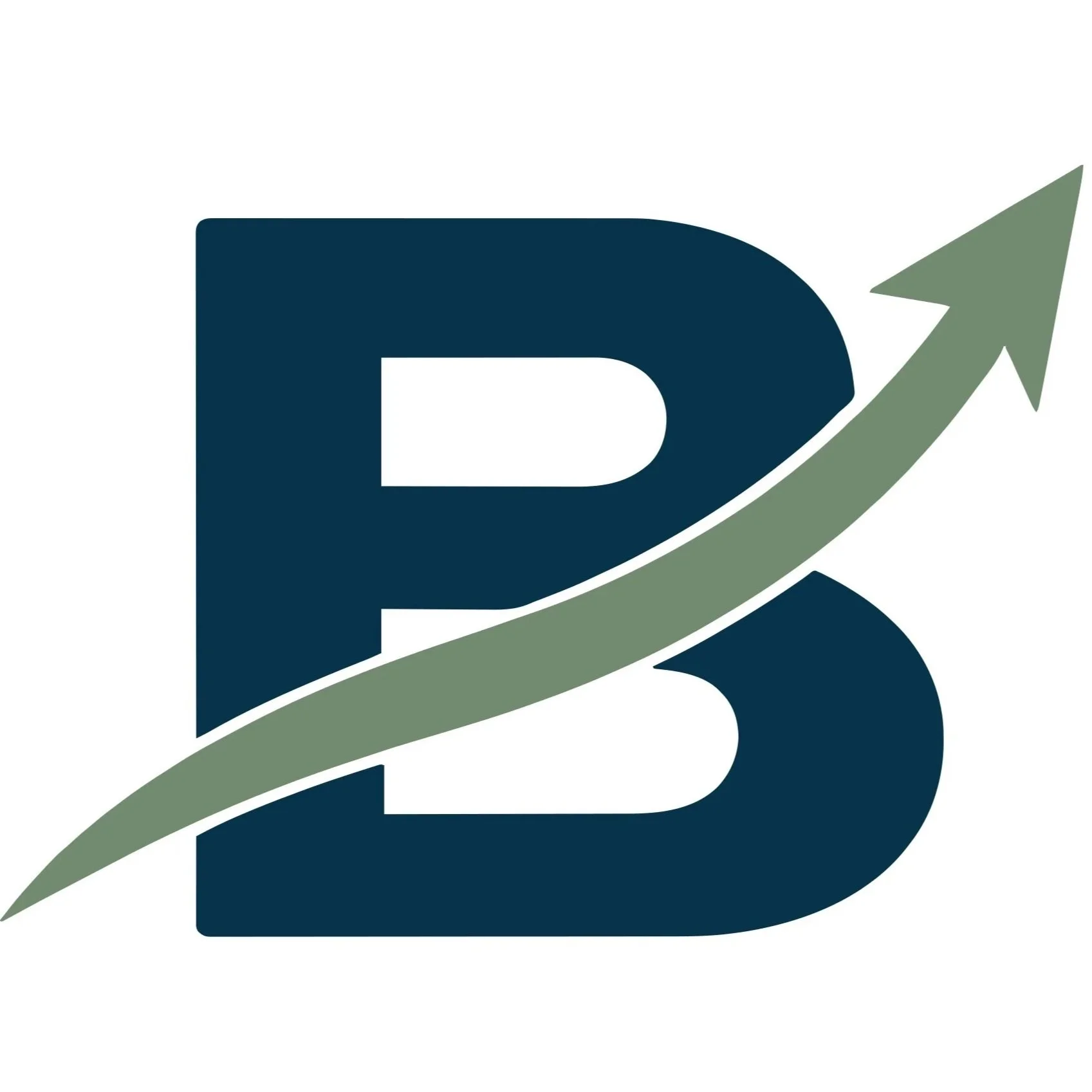 Stylized dark blue letter S with a green upward-curving arrow crossing through it