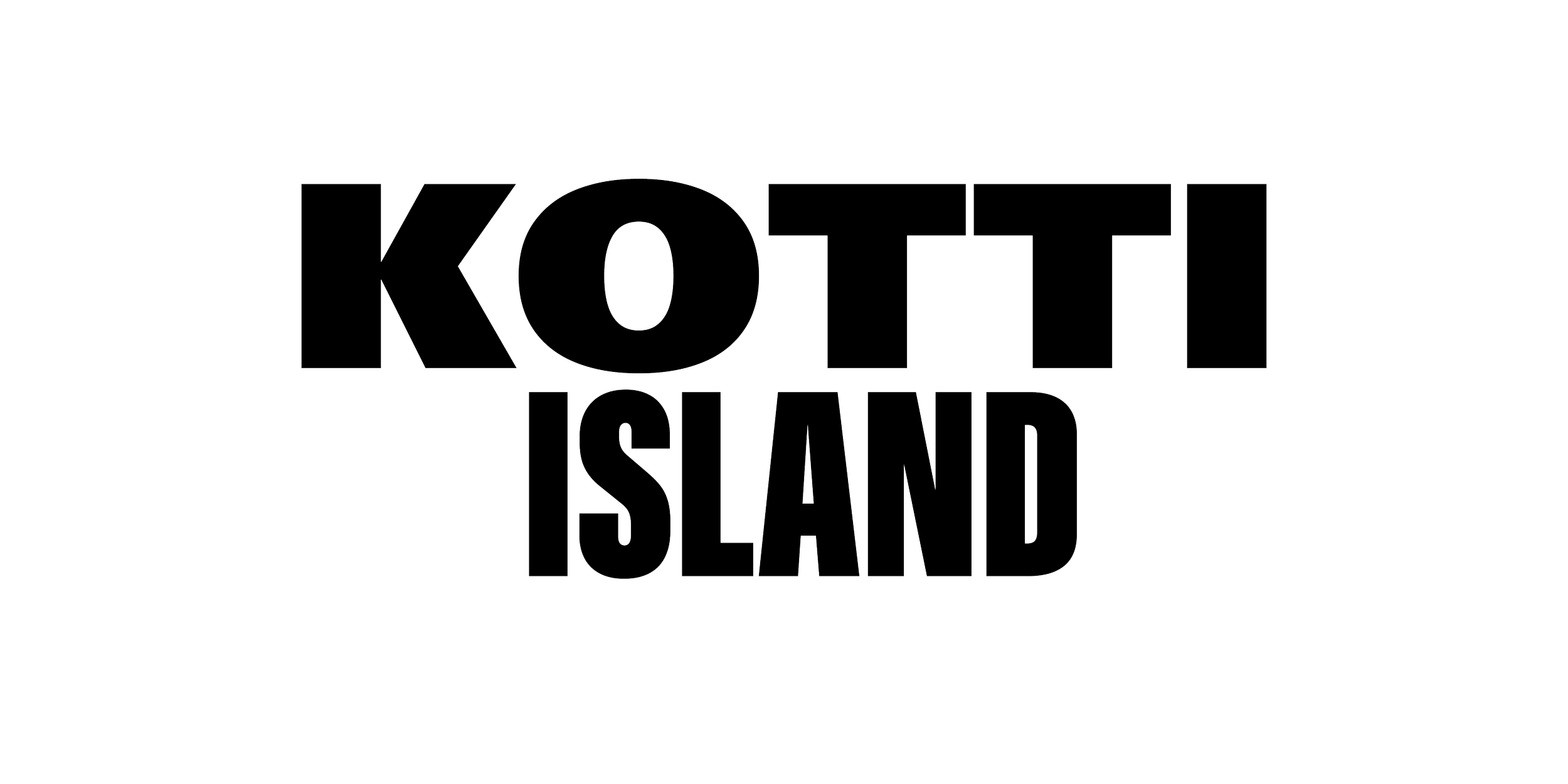 Schwarzes Bild mit großem Schriftzug „KOTTI ISLAND“ in weißer Umrandung.