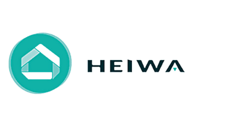 Logo turquoise de HEIWA avec une maison stylisée dans un cercle