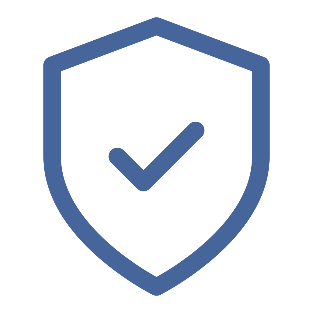 Icône de bouclier bleu avec une coche de validation