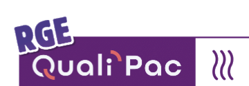 Logo QualiPac violet et blanc avec symbole de vagues thermiques