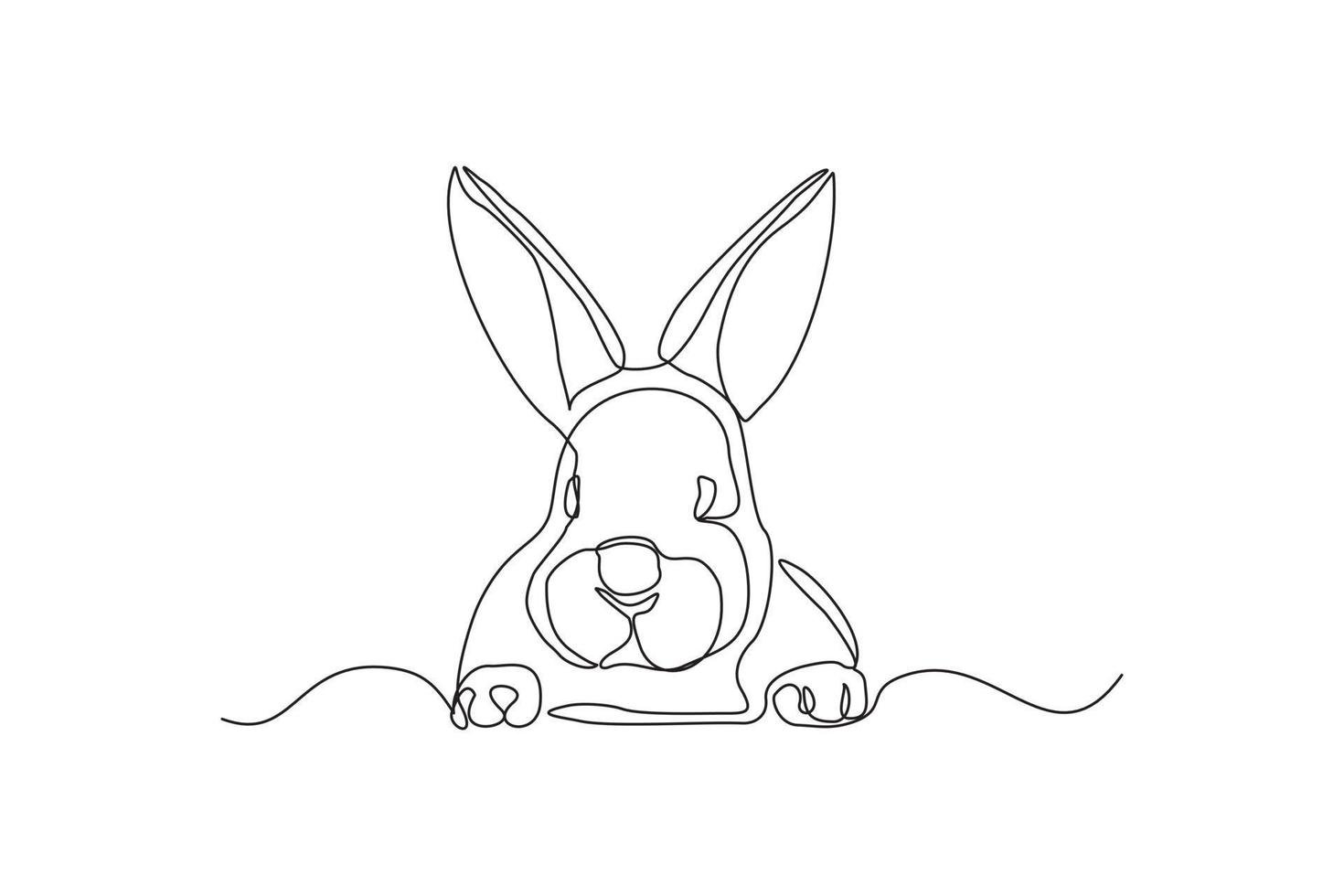 Minimalist black line drawing of a seated rabbit with long ears and a fluffy tail.