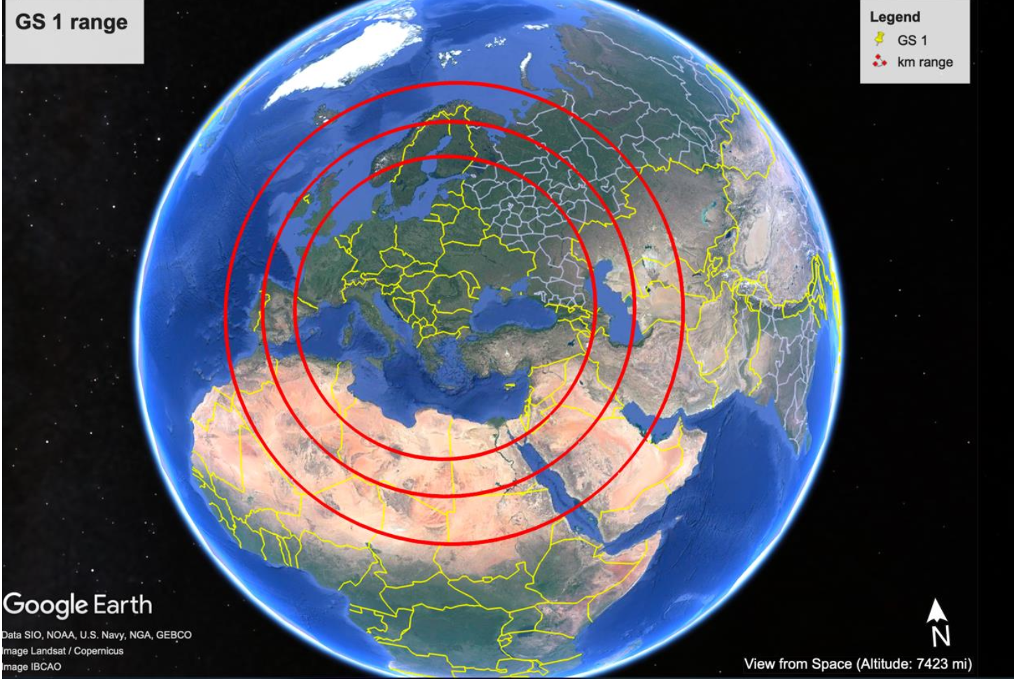 Our ground station footprint, for low-Earth orbits.