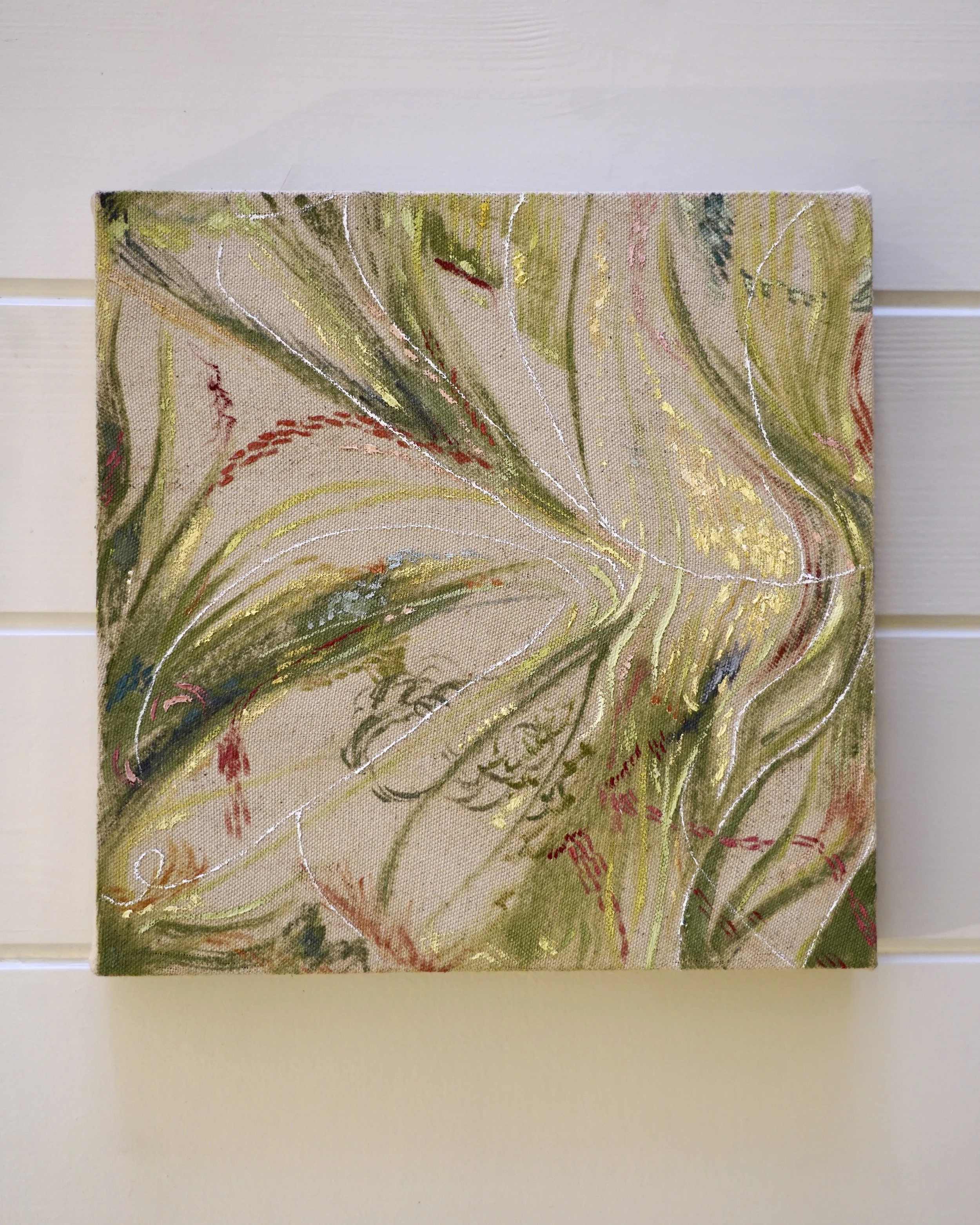 'Washed into the twilight' cherry bark dye, oil on canvas 25 x 25cm