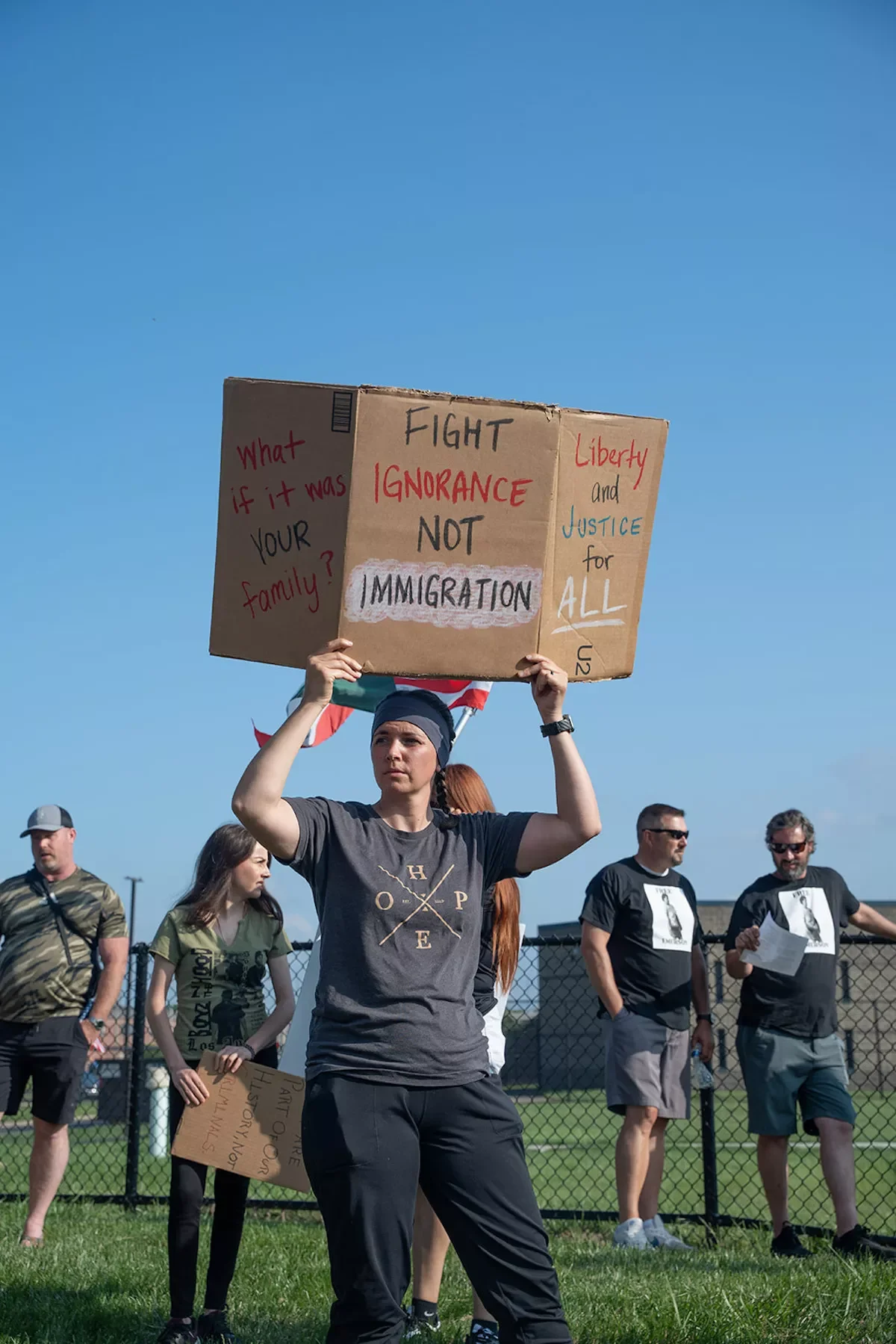 Greater Cincinnati community members protest outside the Butler County Jail on Sunday, June 8 against recent ICE arrests. Photo: Ryon Tunstull