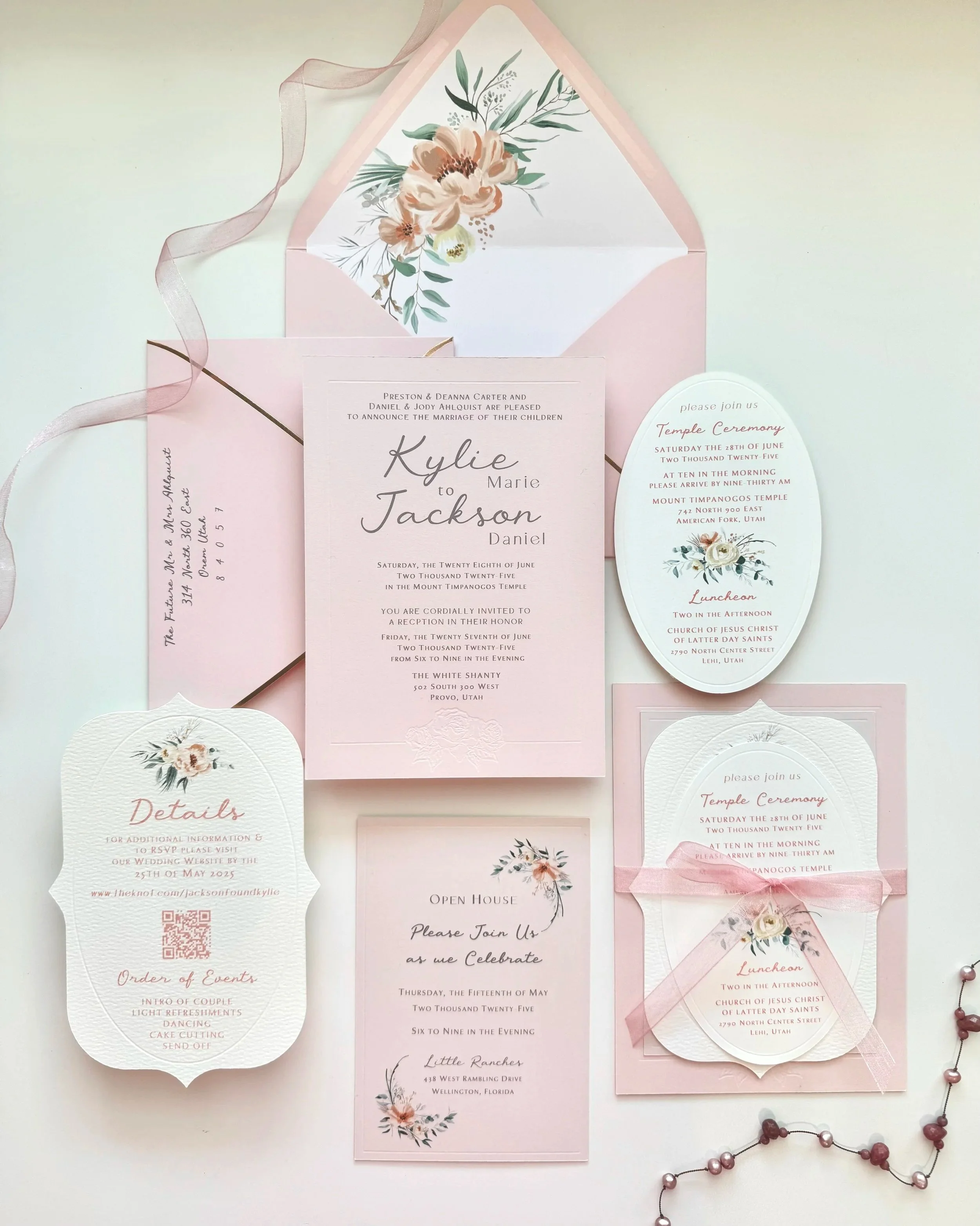 wedding invitation suite pink rose