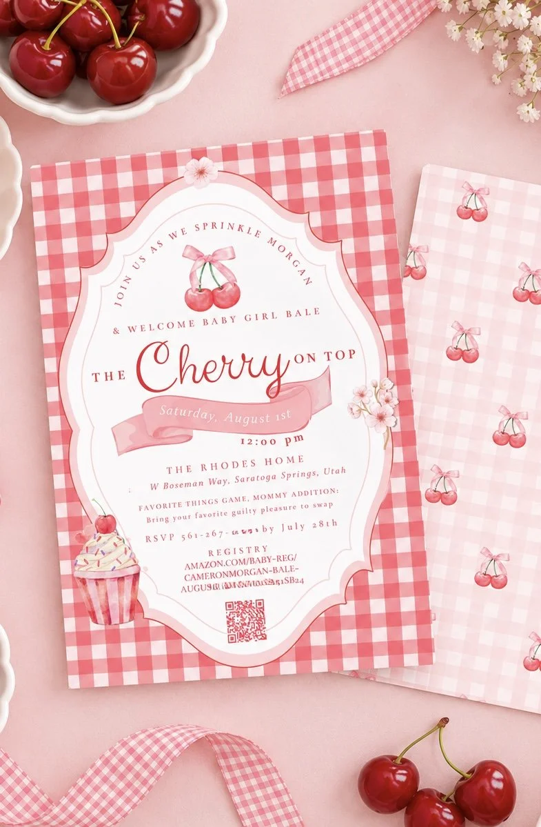 Cherry on Top Baby Girl Shower Invitation