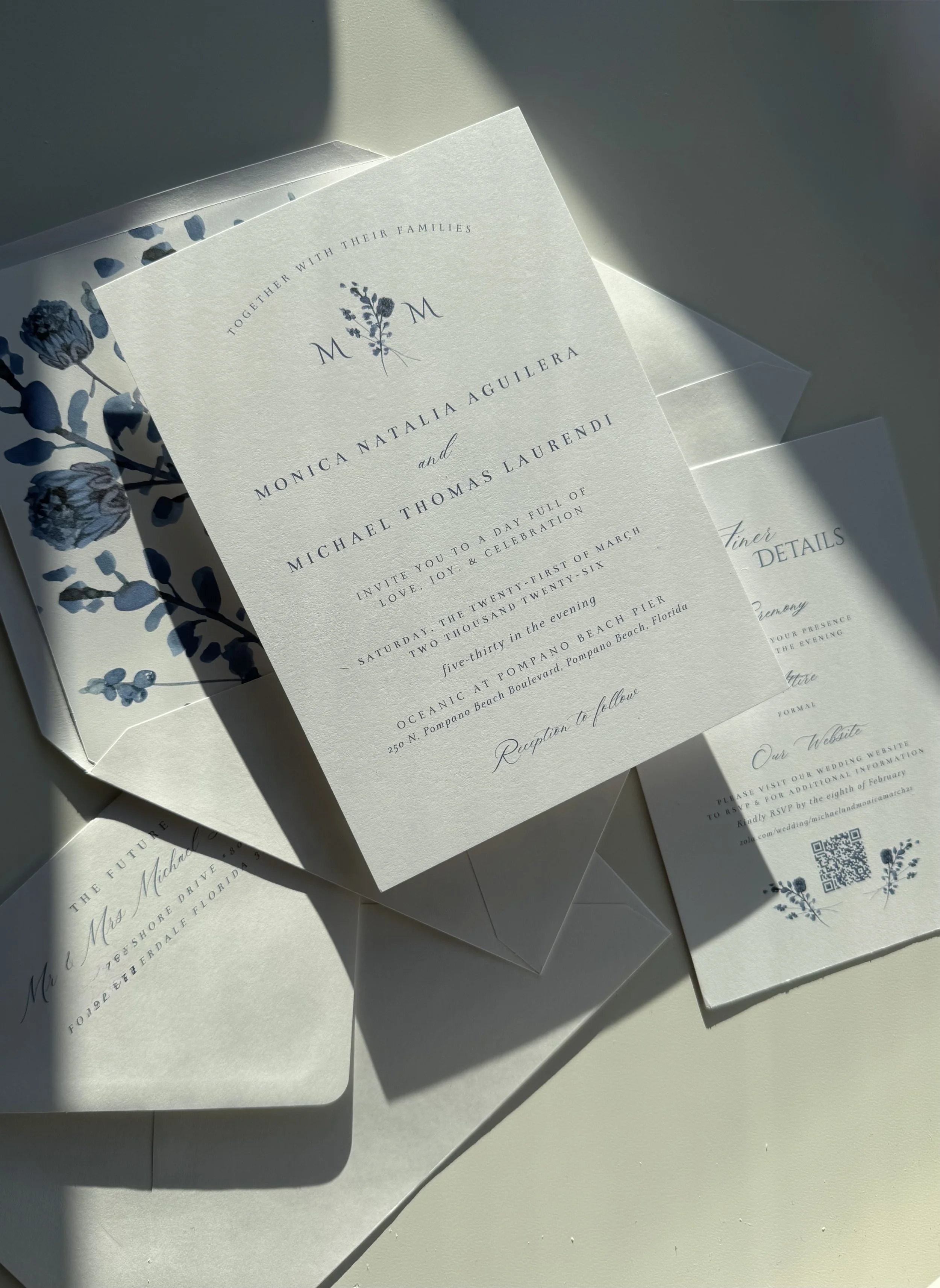 wedding invitation suite blue florals