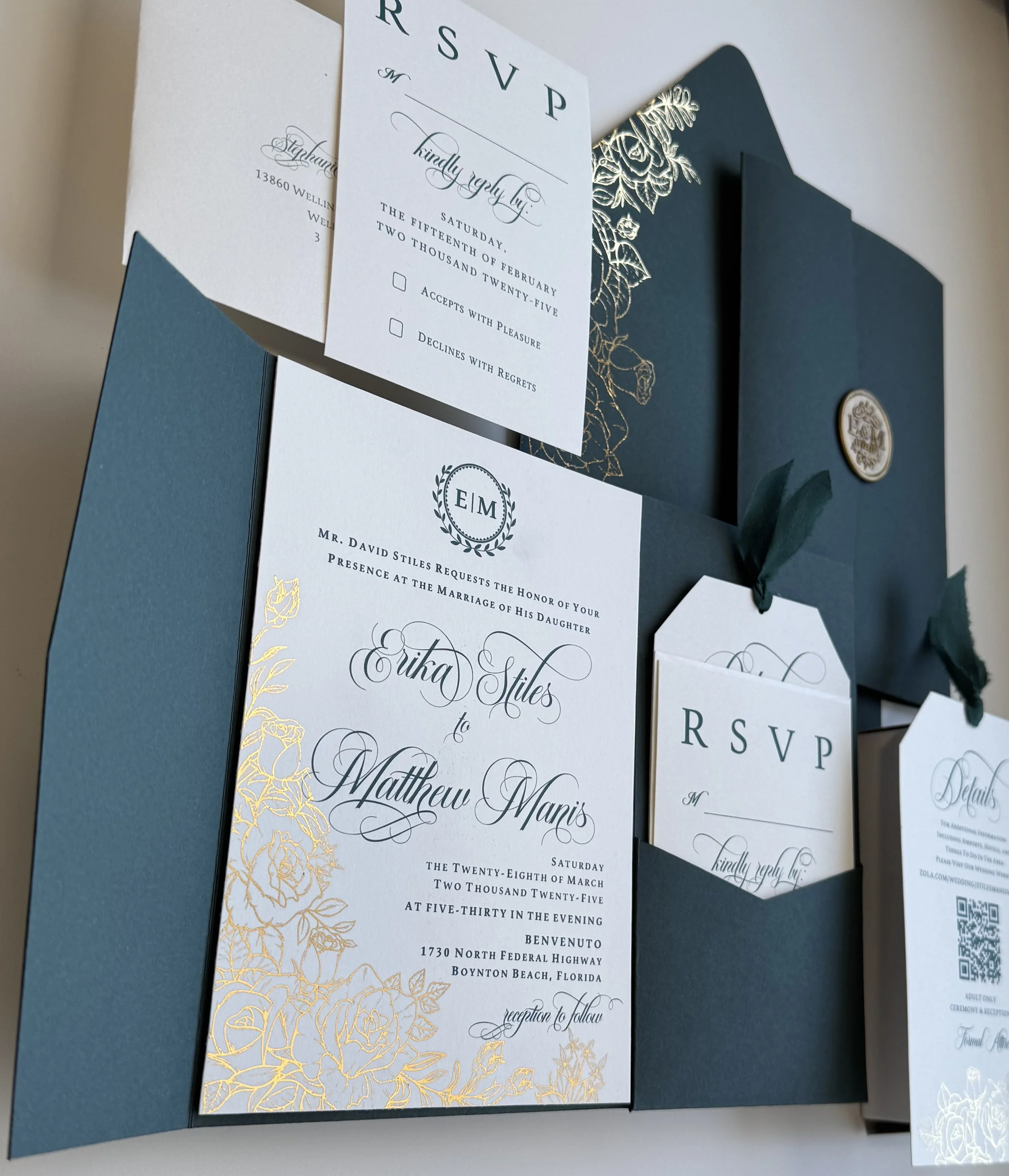 wedding invitation suite green gold