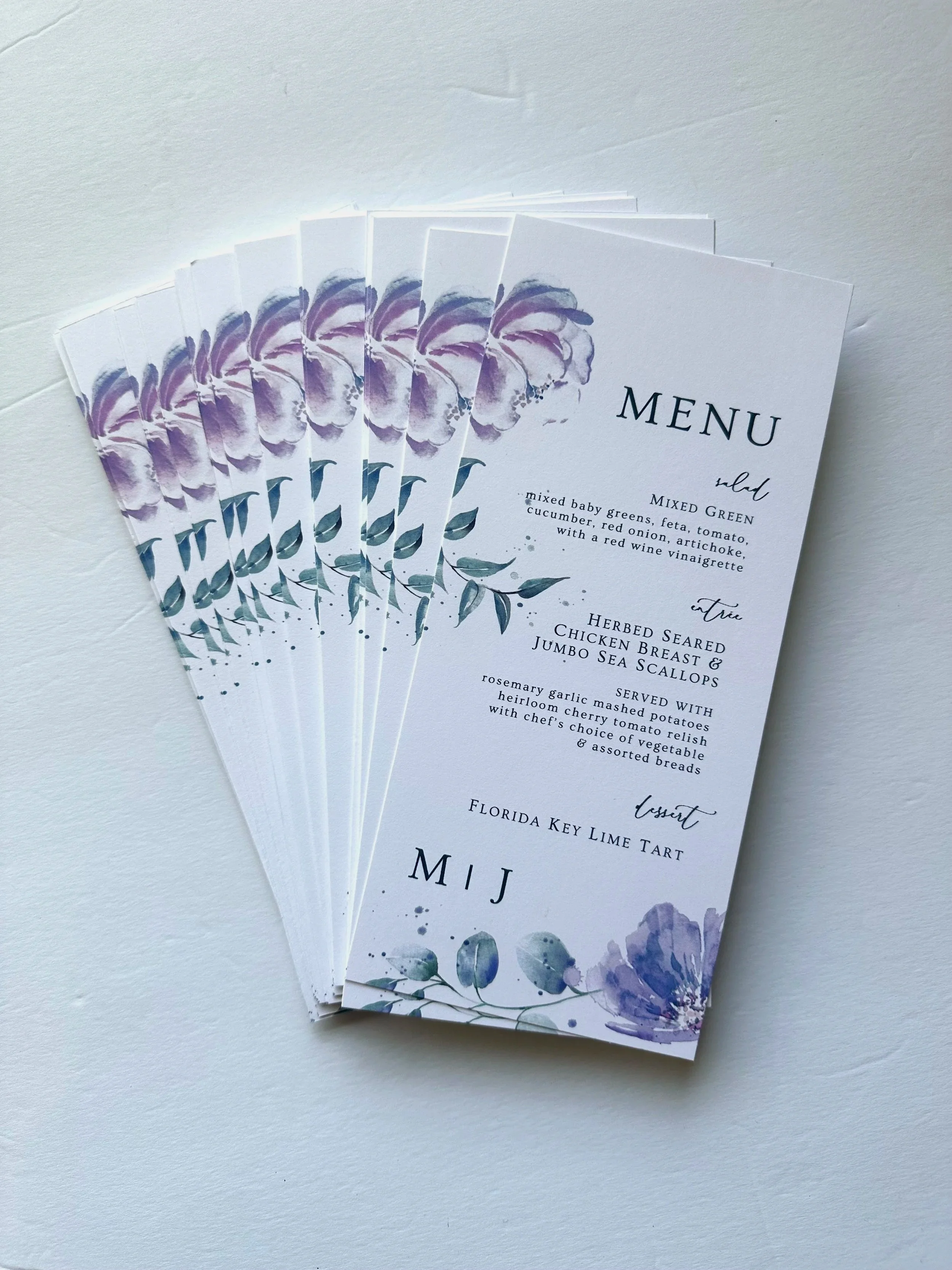 Menu purple watercolor florals