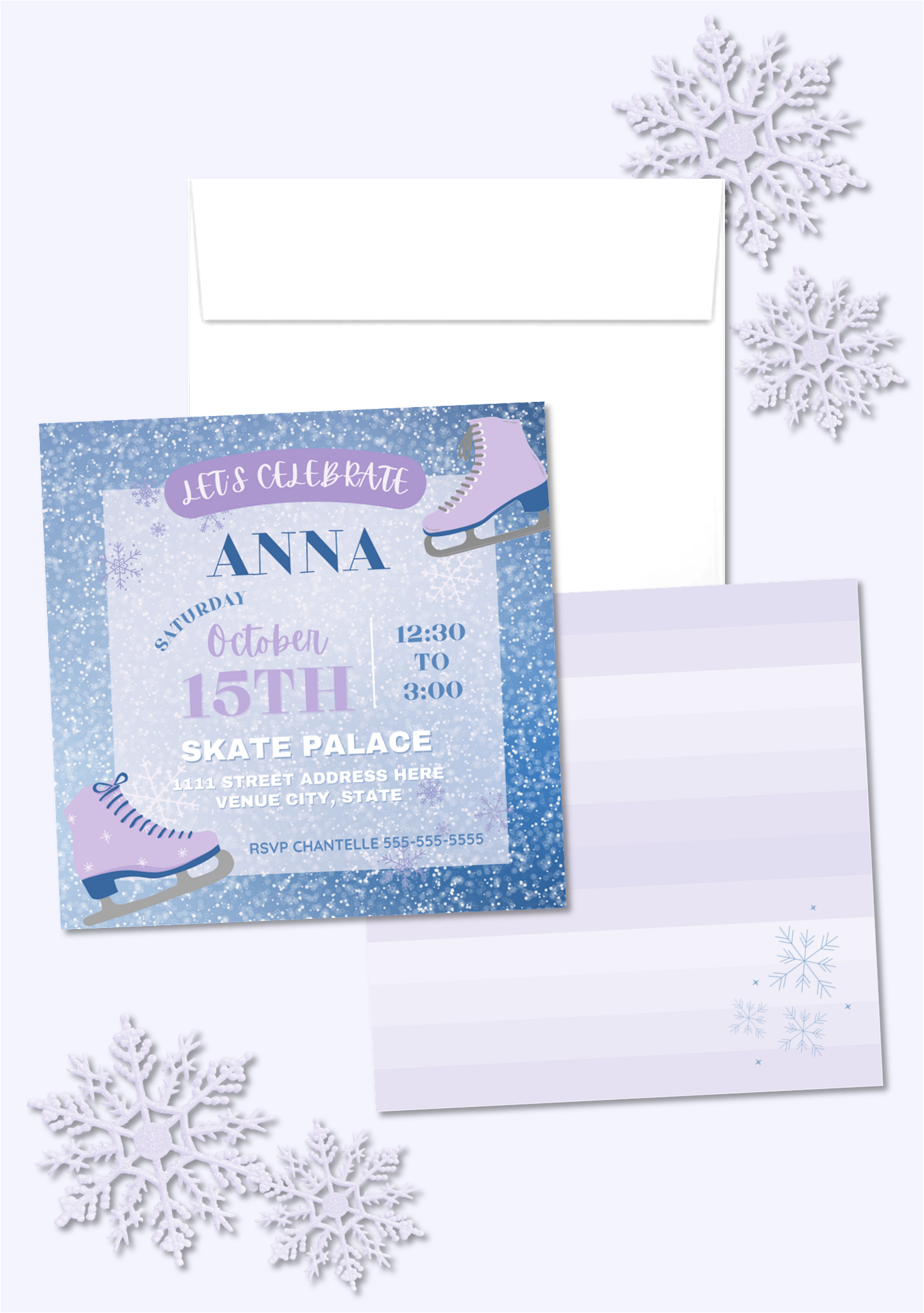 Lavender Skating Birthday Invitation Square