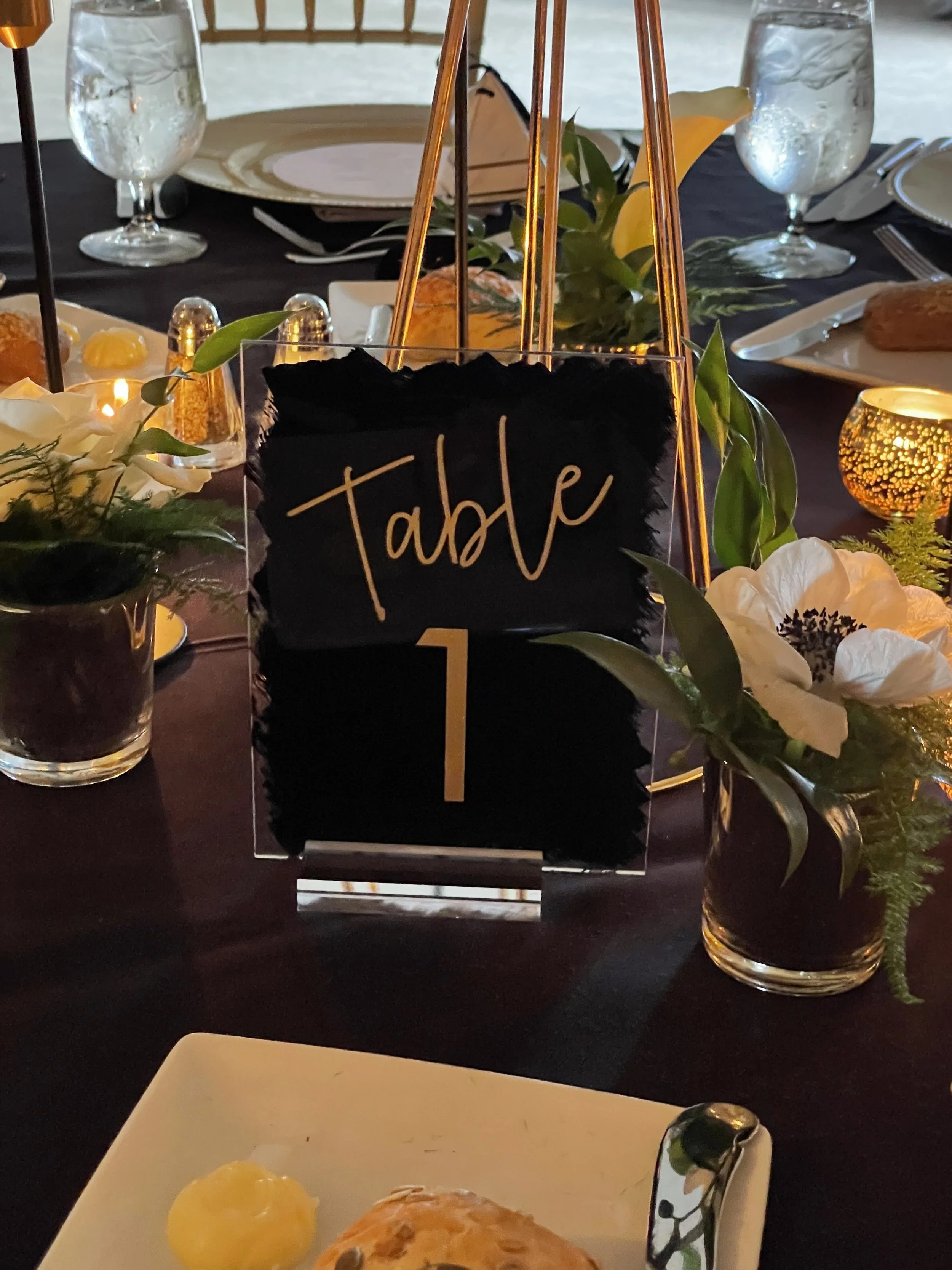 table number black acrylic gold vinyl