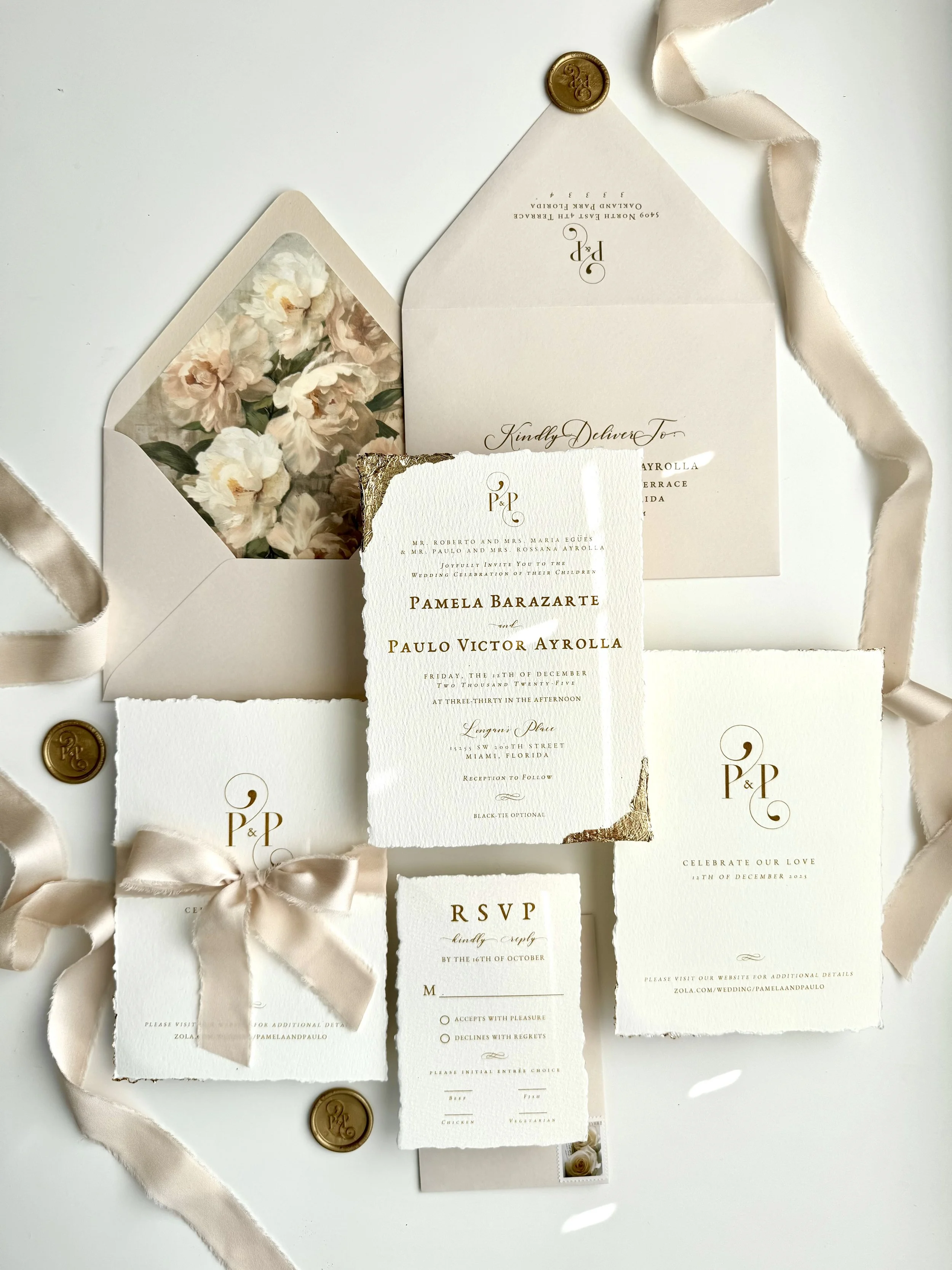wedding invitation suite beige gold
