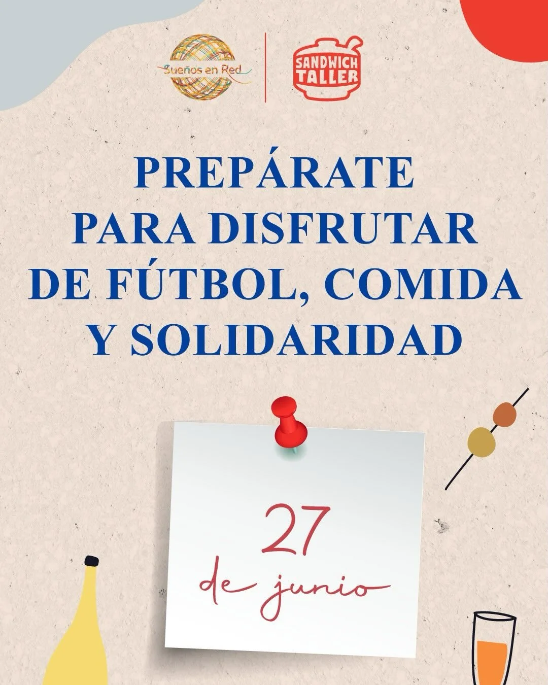 ⚽🇨🇴 &iexcl;Almuerzo con prop&oacute;sito y pasi&oacute;n mundialista! 💛💙❤️

Este 27 de junio nos reuniremos para apoyar a nuestra Selecci&oacute;n Colombia en su partido frente a Portugal y, al mismo tiempo, seguir construyendo comunidad. 
Con tu