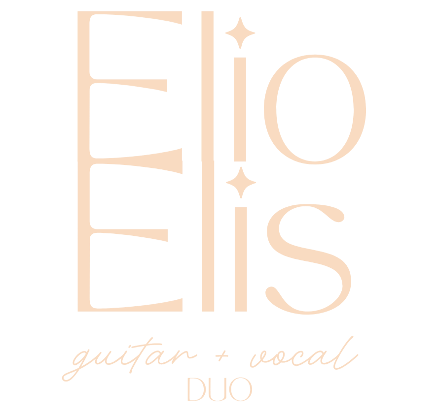 Elegant beige logo reading “ELIO,” with “guitar + vocal DUO” underneath on a black background.