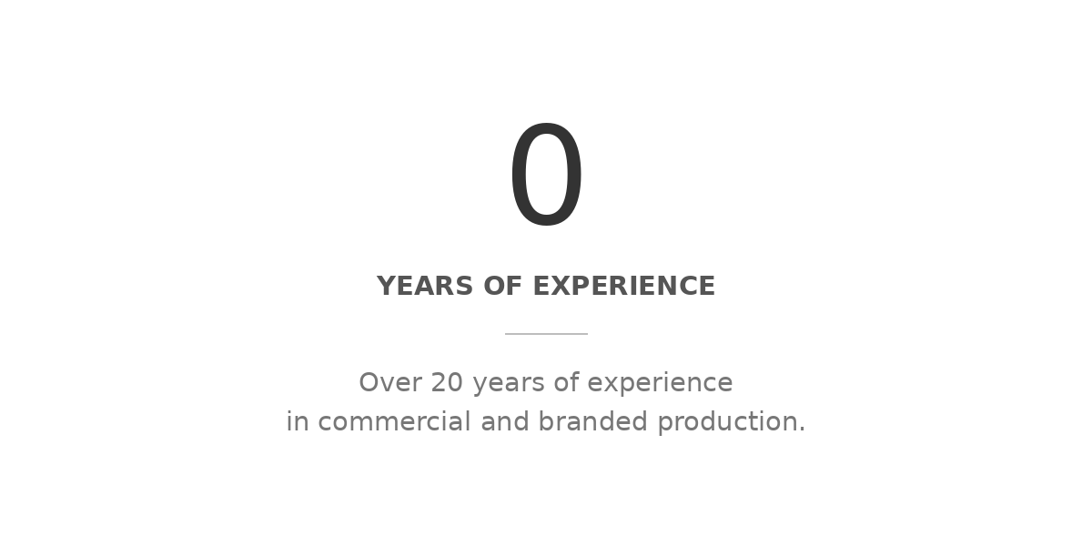Infographic stating 20 years of experience in commercial and branded production.