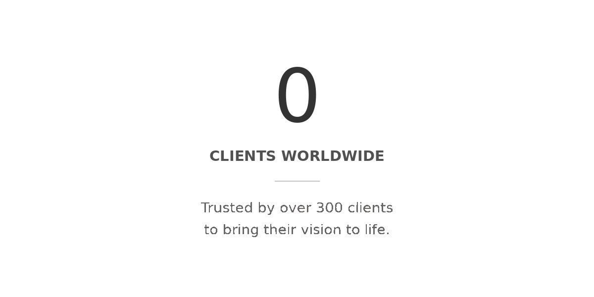 Website section stating “0 clients worldwide” and “Trusted by over 300 clients to bring their vision to life.”