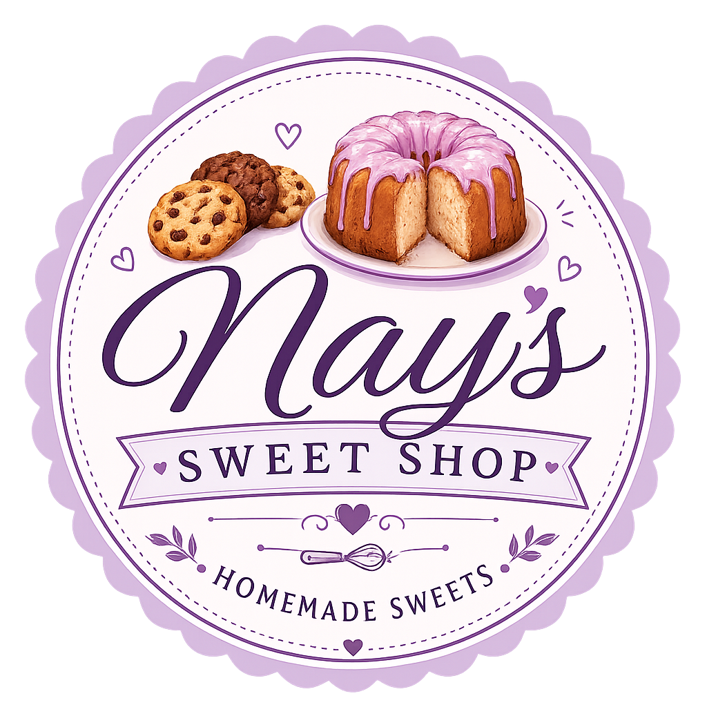 Play's Sweet Shop logo featuring chocolate chip cookies, a pink-glazed bundt cake, and the text "Homemade Sweets."