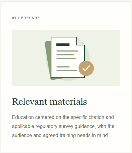 Illustration of a checked document representing relevant training materials and regulatory guidance