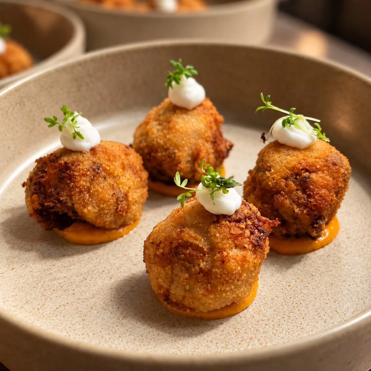 CROQUETAS DEL D&Iacute;A 

Golden and crispy on the outside, irresistibly creamy on the inside.
Four homemade Spanish croquettes, freshly prepared with a different flavour to discover. A little taste of Spain, made for sharing&hellip; although you mi