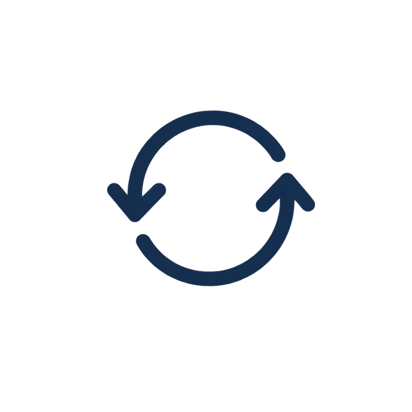 Blue circular refresh icon with two curved arrows