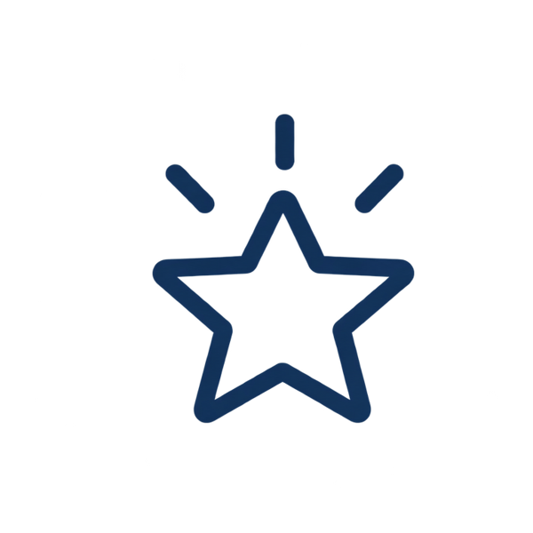 Blue outlined star with three sparkle rays above it