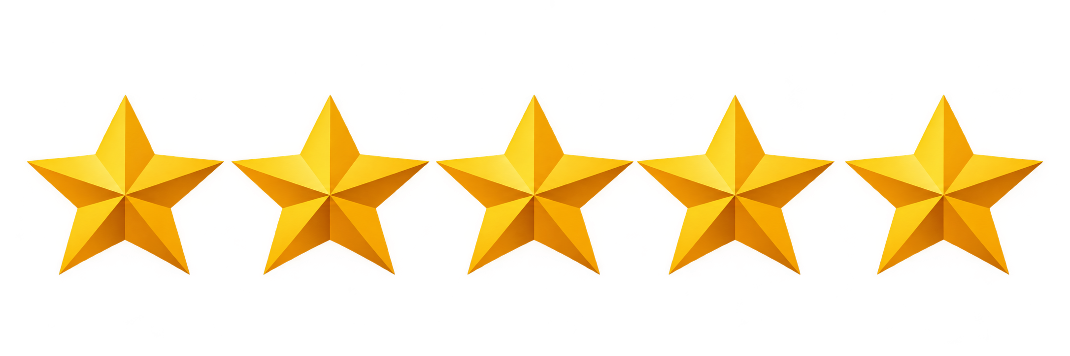 Five overlapping golden five-pointed stars with faceted shading on a black background