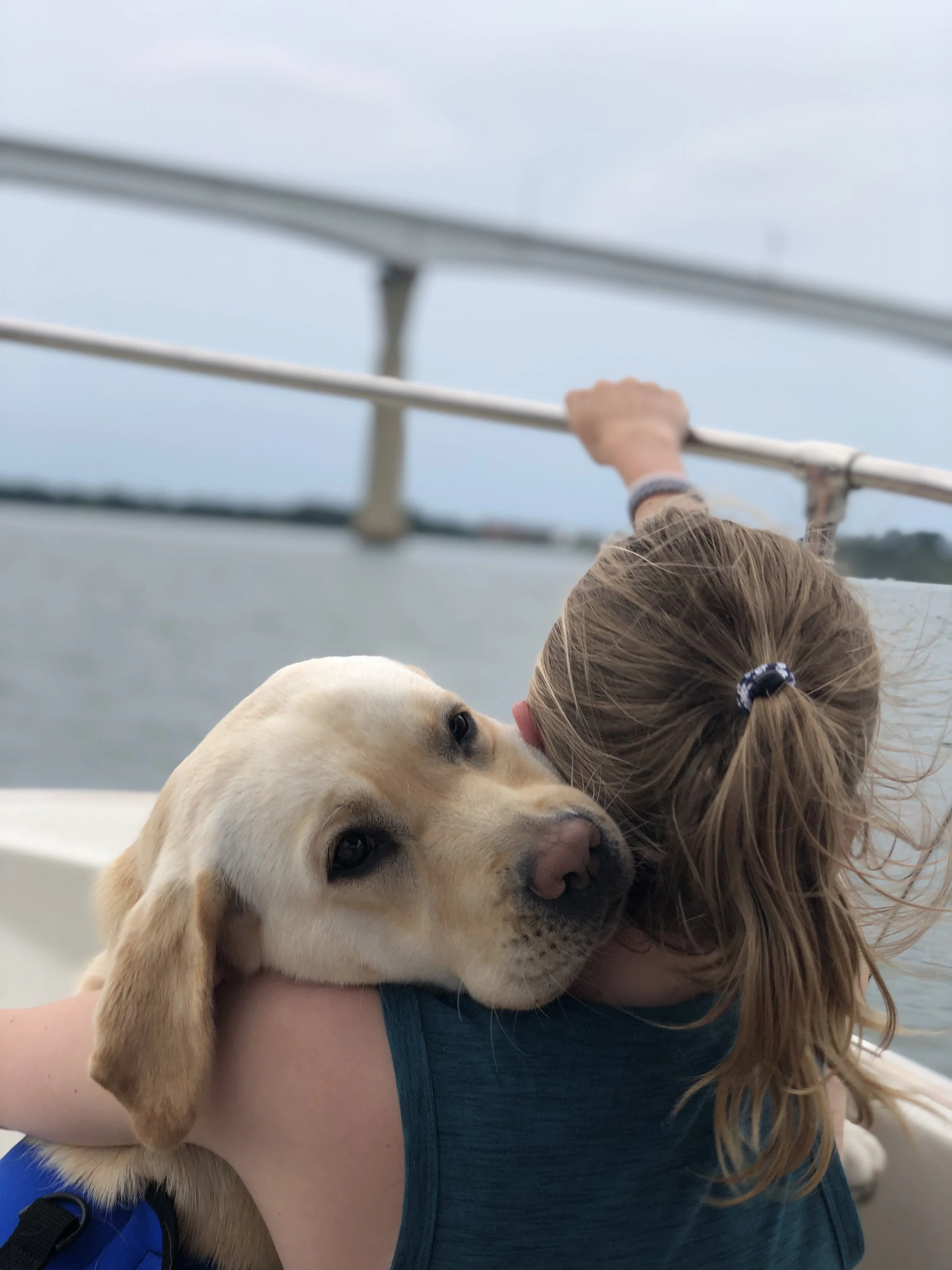 Daisy & Phoebe on the Boston Whaler Montauk