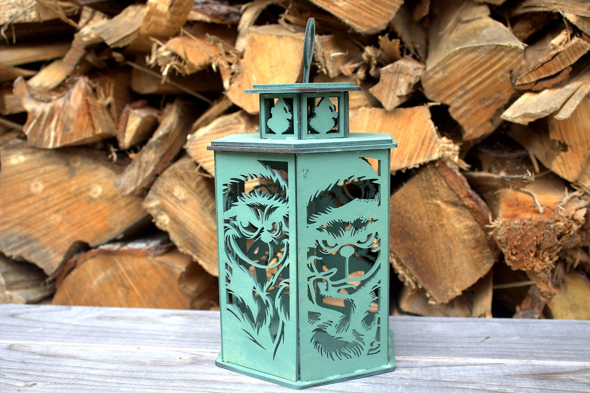 Laser-cut Grinch lantern