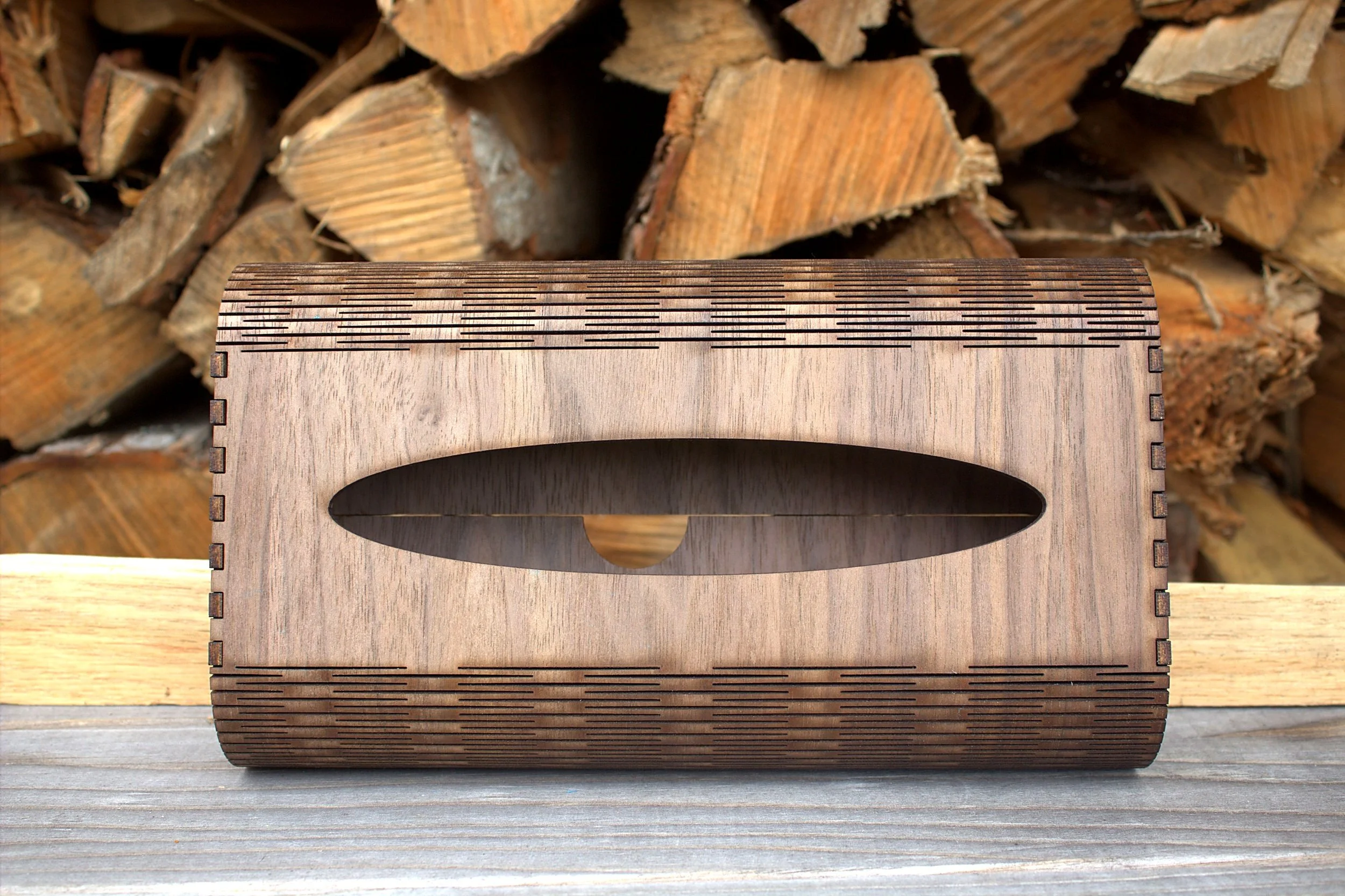 Wooden tissue box cover — front view
