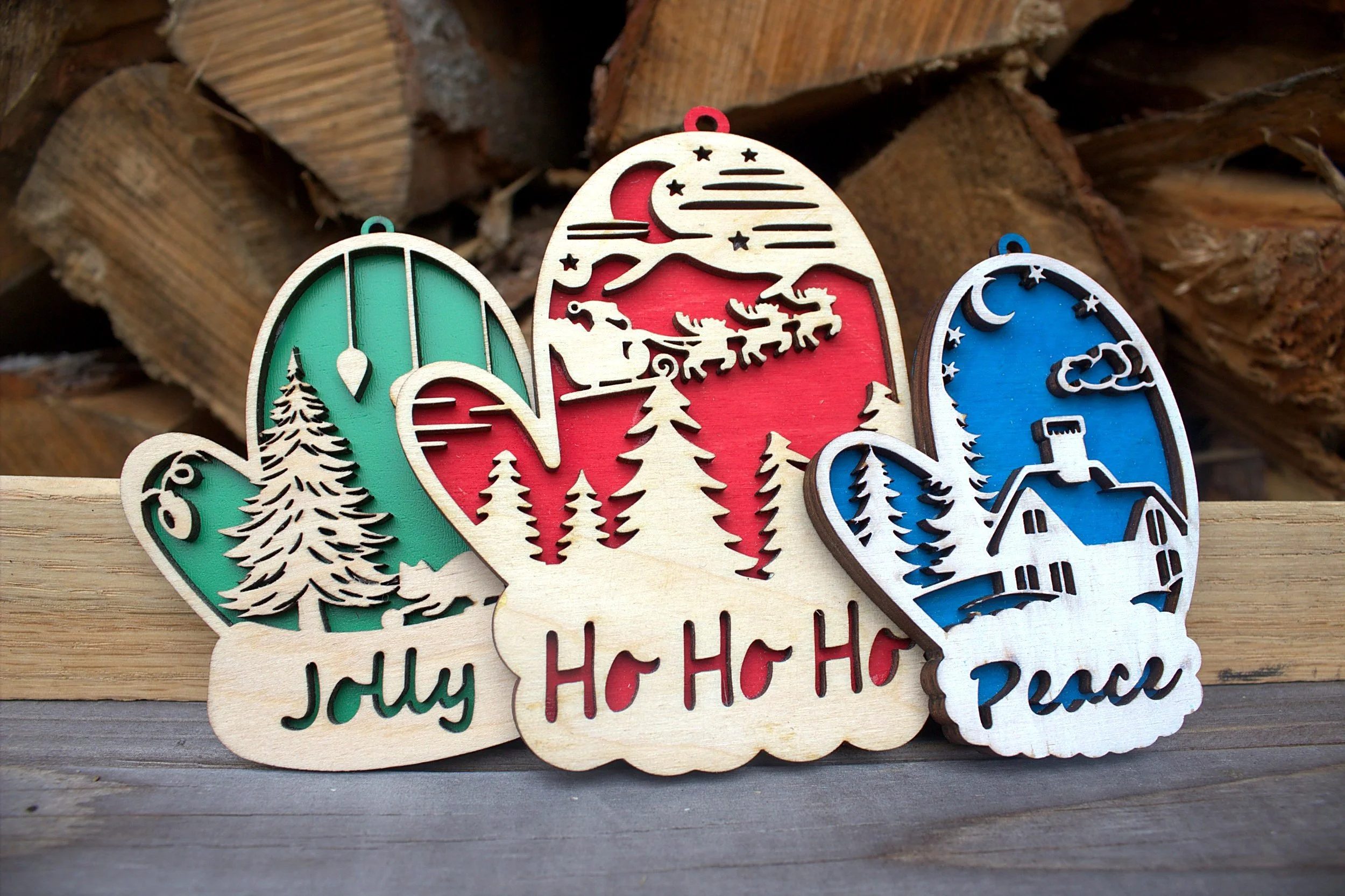Laser-cut mitten ornaments