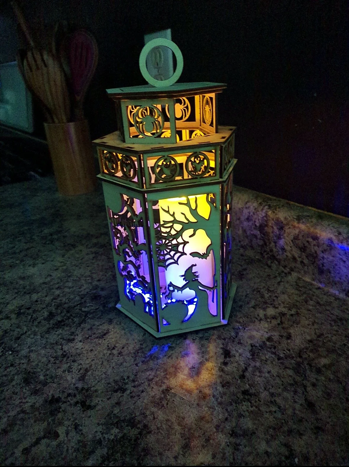 Glowing Halloween witch lantern handmade by Splintered Trader