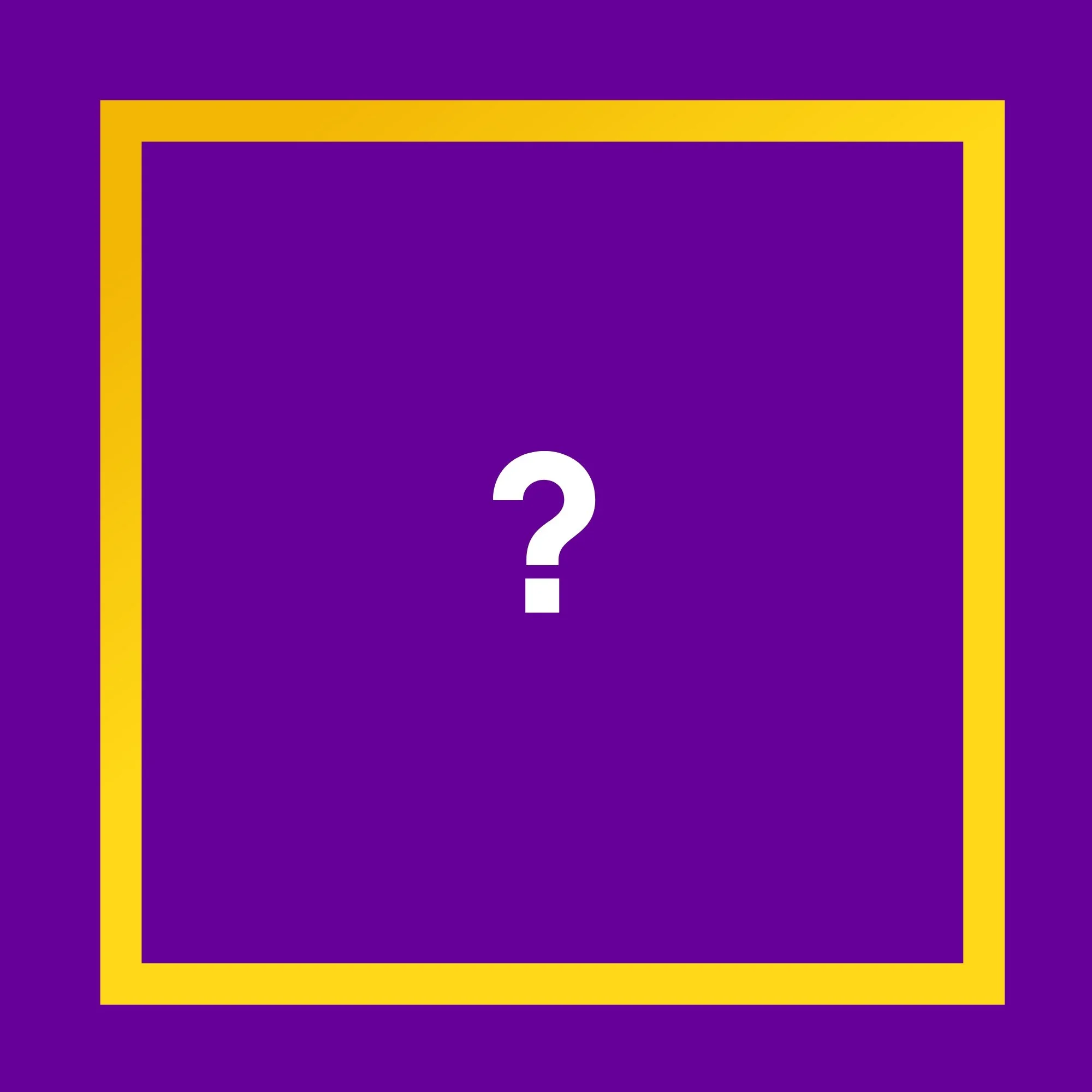 White question mark centered inside a yellow rectangular border on a purple background