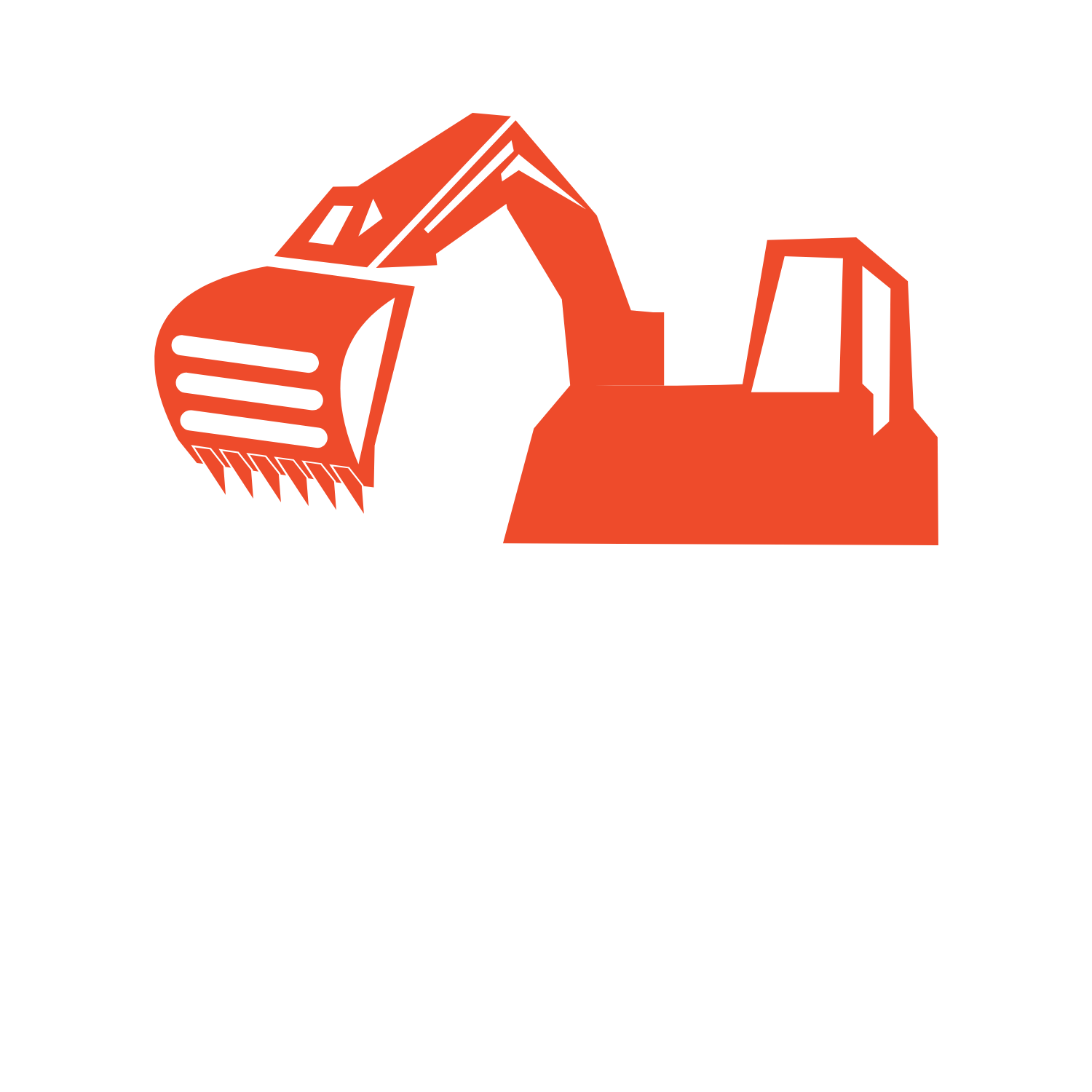 Orange excavator and bulldozer heavy equipment logo with the words “HEAVY EQUIPMENT” on a black background